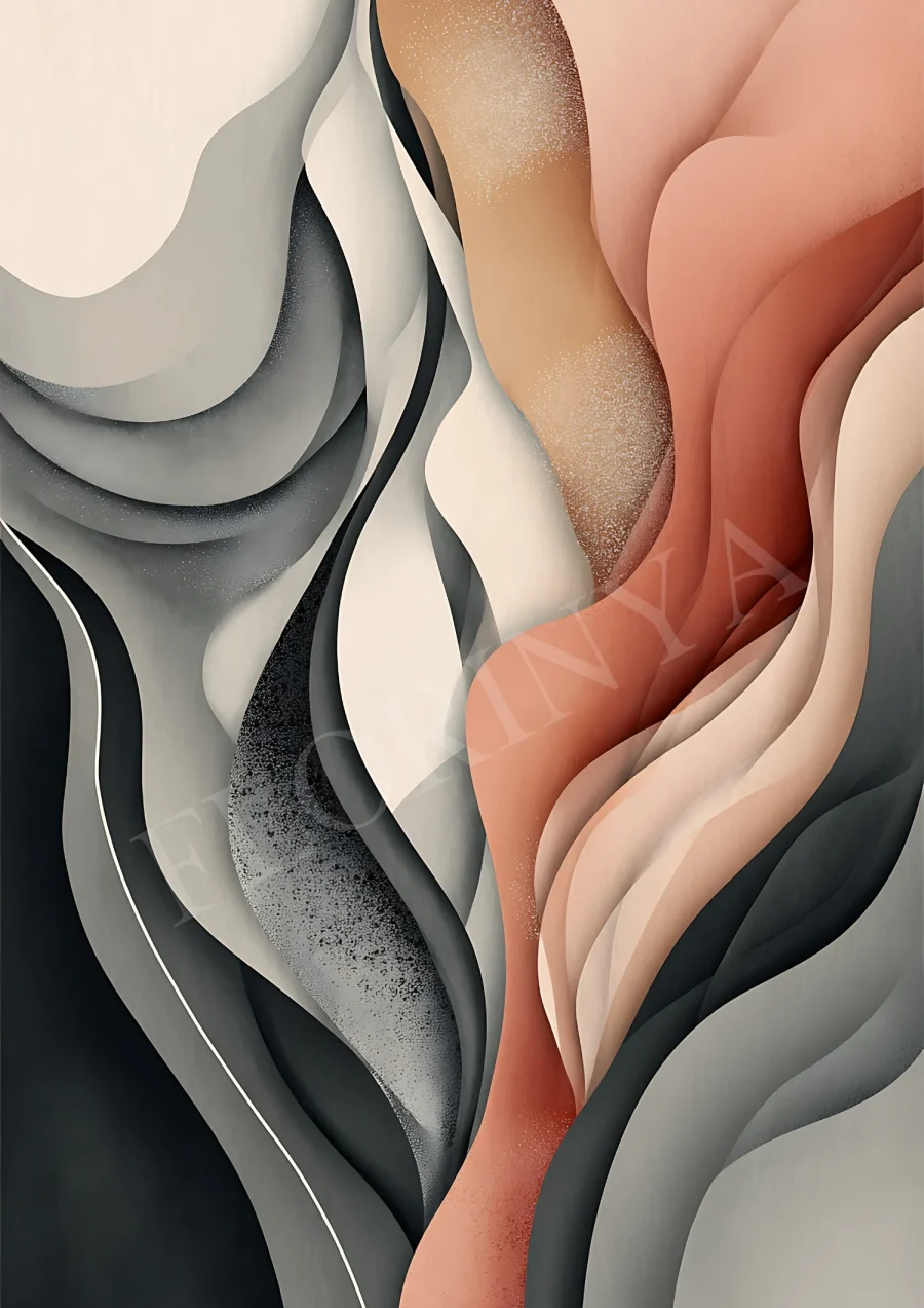 Neutral abstract boho wall art with flowing beige and terracotta shapes, high-resolution 300 DPI JPG printable for modern decor