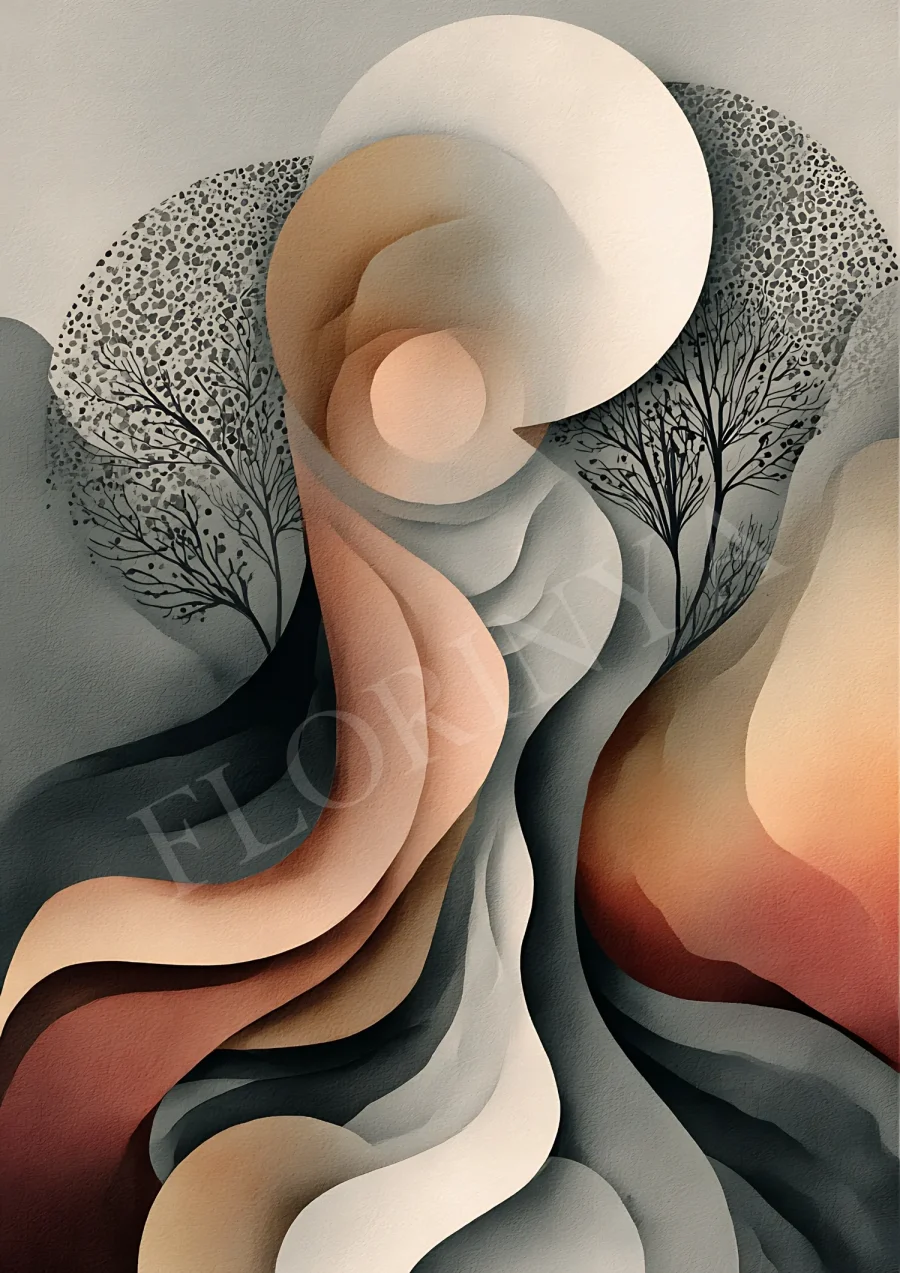 Scandinavian boho abstract nature printable art in neutral earth tones with organic shapes, high-resolution 300 DPI JPG download