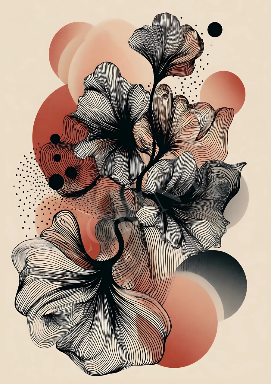 Minimalist boho floral line art print in neutral tones, printable 300 DPI JPG for modern wall decor instant download