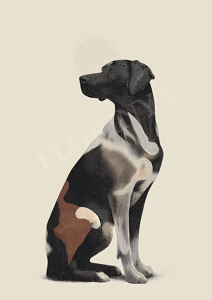 Boho Wall Art Abstract Black Dog Print