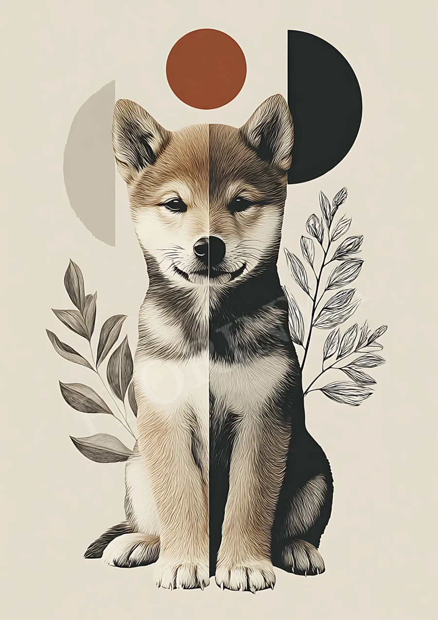 Décor mural minimaliste Shiba Inu bohème