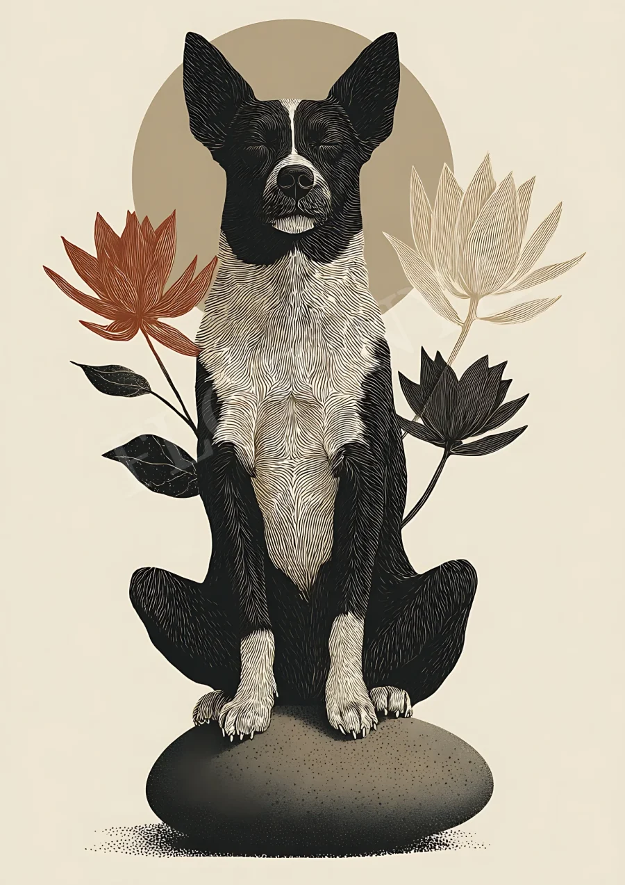 art mural boho Zen Border Collie
