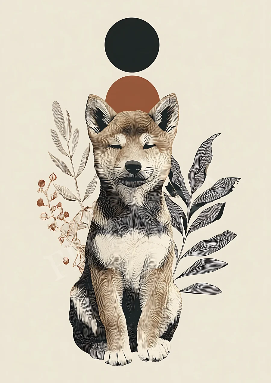 Boho Wall Art Shiba Inu Botanical