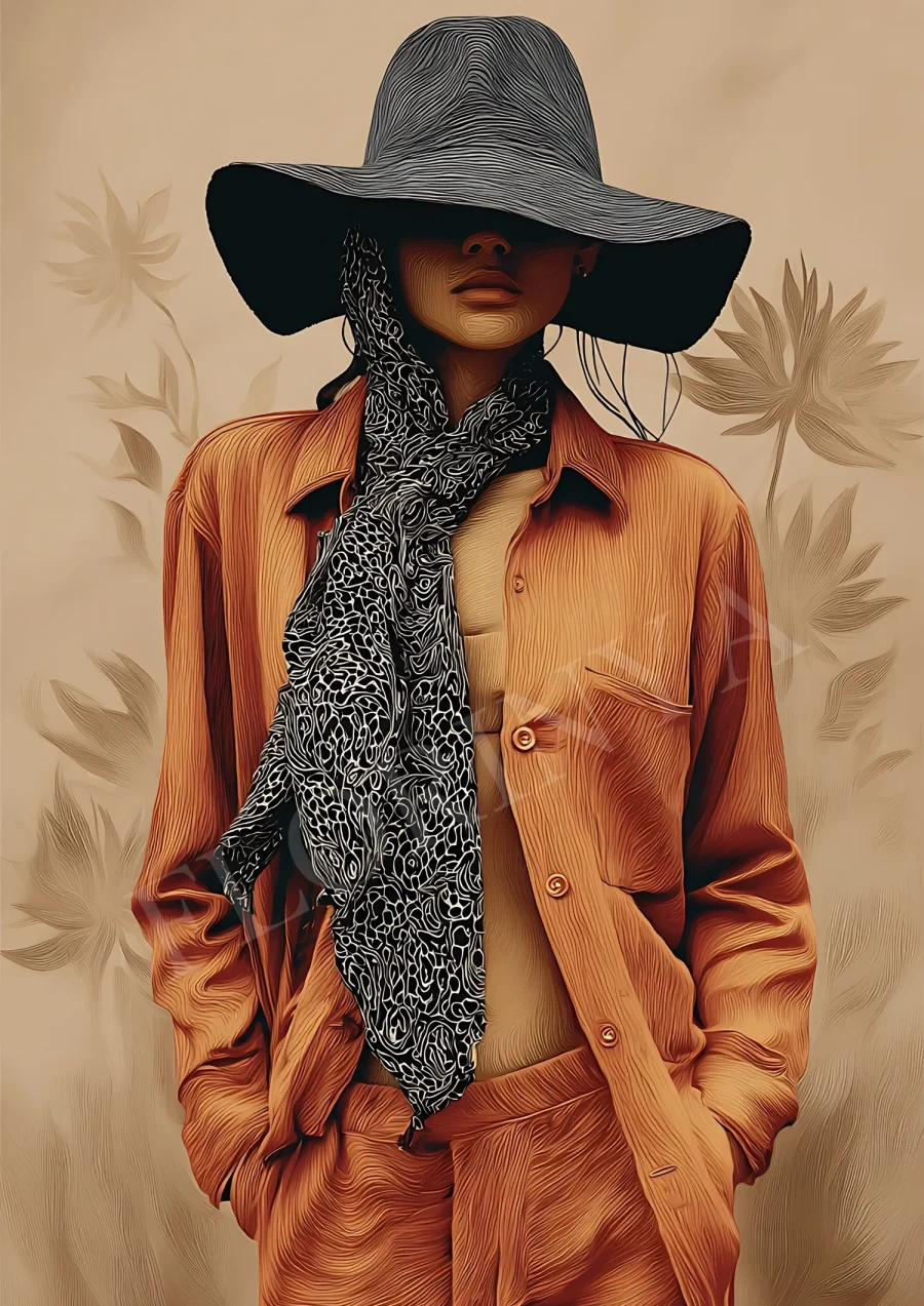 Elegant terracotta boho portrait printable in warm earth tones, high-resolution 300 DPI JPG for wall display