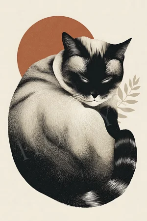Cat Wall Art –  Sleeping Siamese Cat print