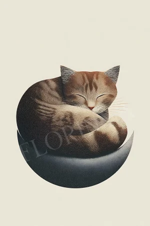 Cat Wall Art – Curled Ginger Cat Decor