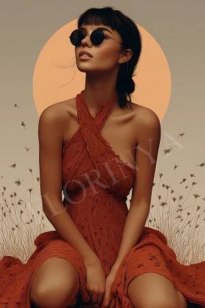Terracotta Boho Woman printable wall art in warm earth tones, high-resolution 300 DPI JPG for instant download