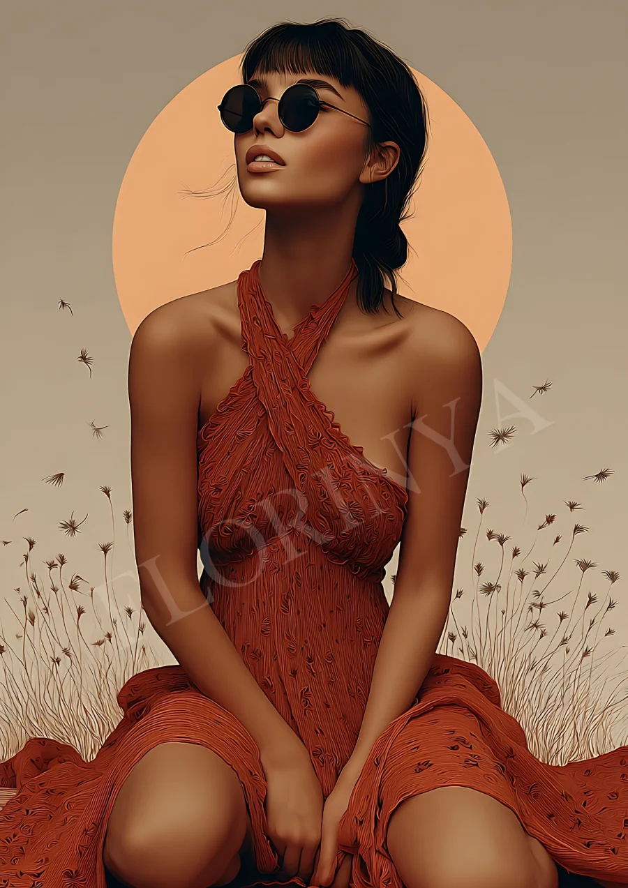 Terracotta Boho Woman printable wall art in warm earth tones, high-resolution 300 DPI JPG for instant download