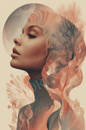 Abstract feminine nature portrait in warm earth tones, printable 300 DPI JPG for modern boho wall decor