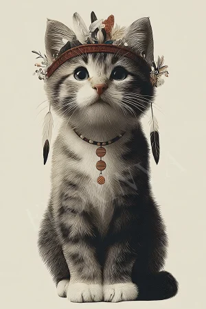 Cat Wall Art – Tribal Cat Portrait Print
