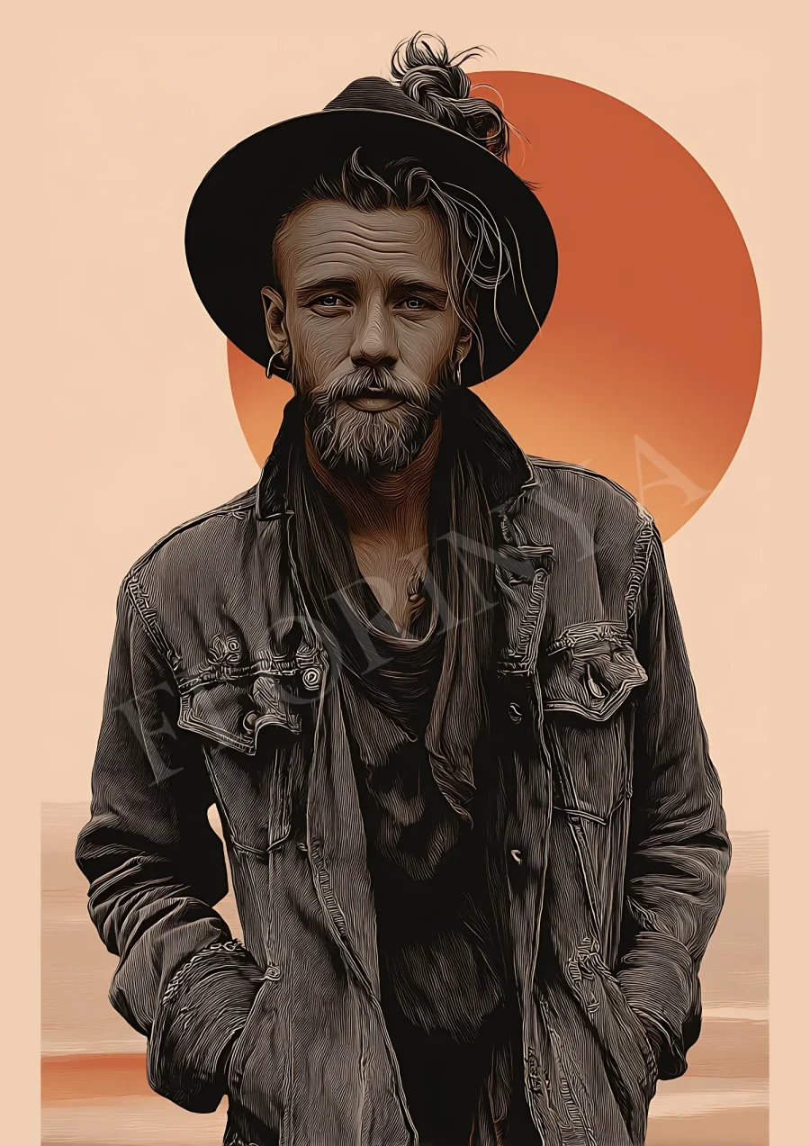 Rustic bohemian portrait print in warm earth tones, printable high-resolution 300 DPI JPG digital download