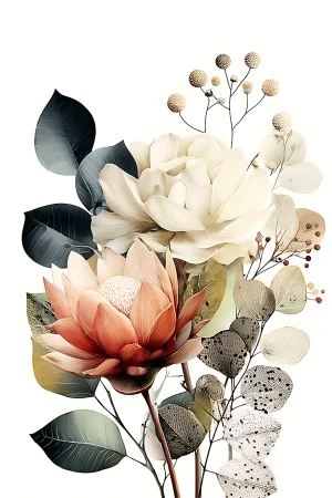 Boho Wall Art – Soft Protea Flower Print