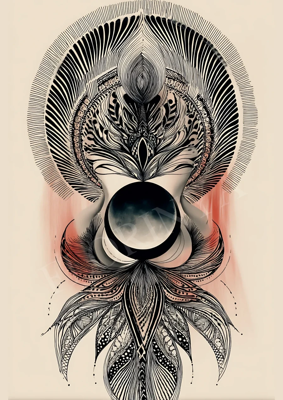 Abstract lunar mandala boho wall art in warm earth tones, high-resolution 300 DPI JPG printable