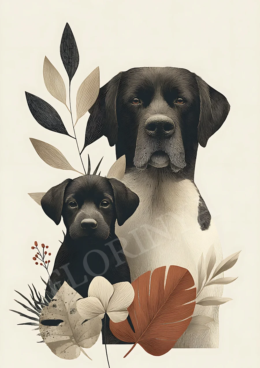 boho wall art black labrador puppy print
