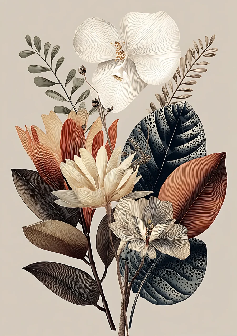 Boho Wall Art Neutral Botanical Floral Print