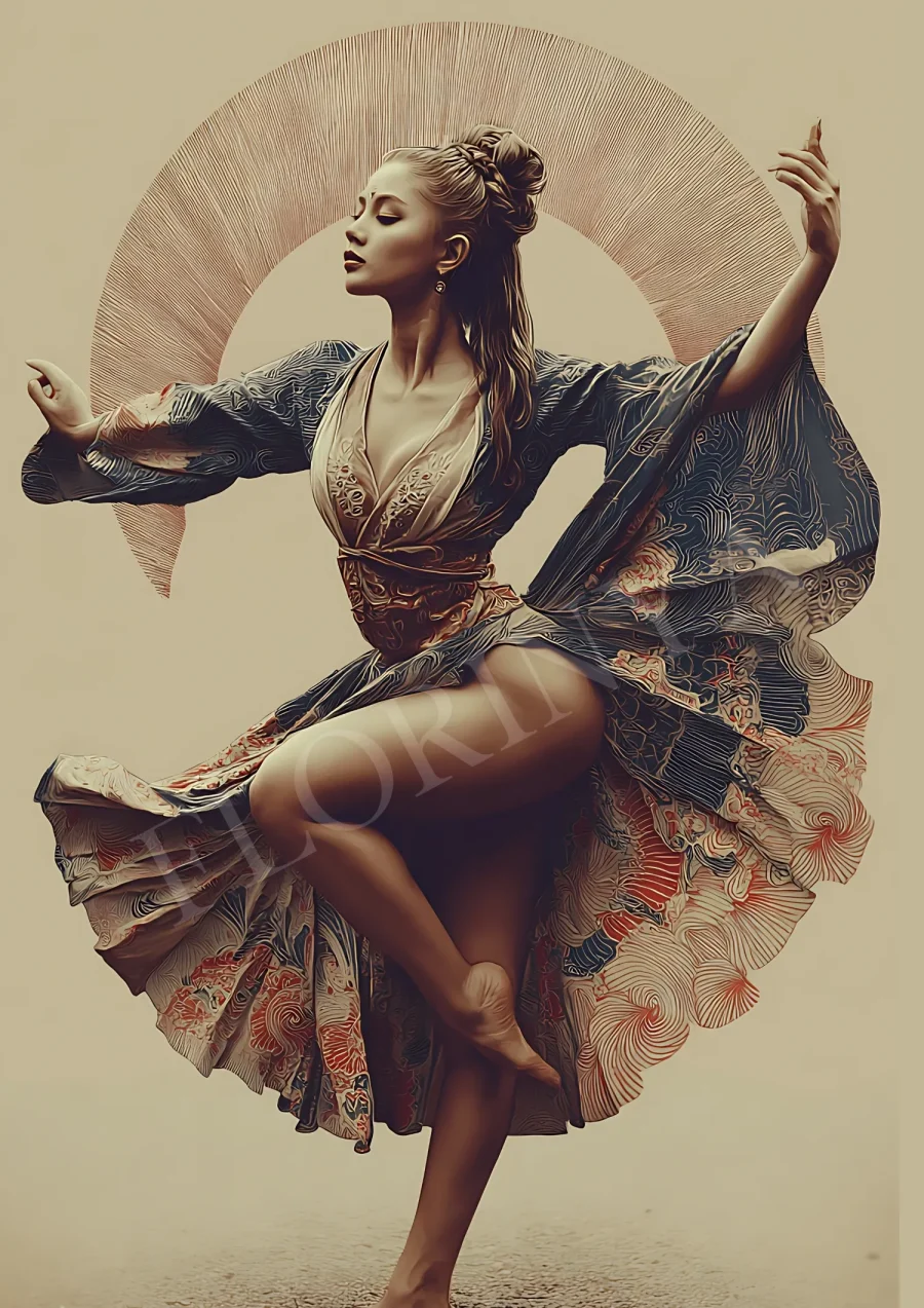 Ethereal bohemian dance printable in warm earthy tones, high-resolution 300 DPI JPG ideal for gallery wall framing