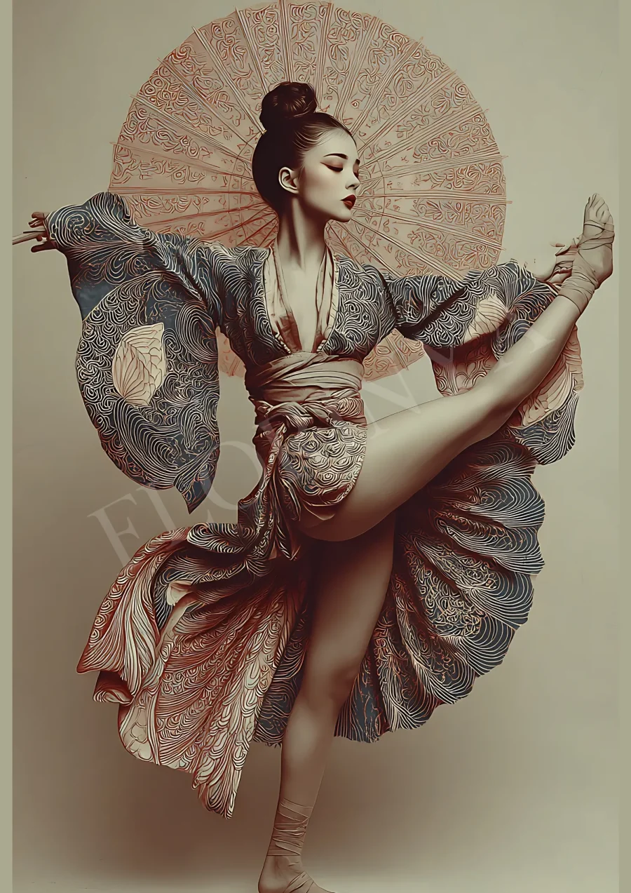 Elegant bohemian ballet printable art in warm earthy tones, 300 DPI JPG for wall decor