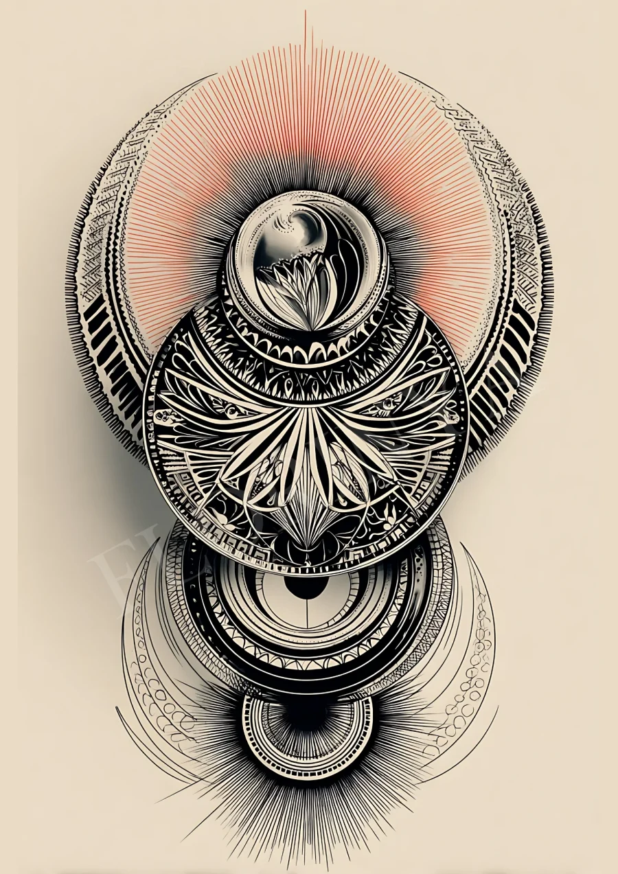 Sacred geometric mandala boho wall art in warm neutrals, digital printable 300 DPI JPG