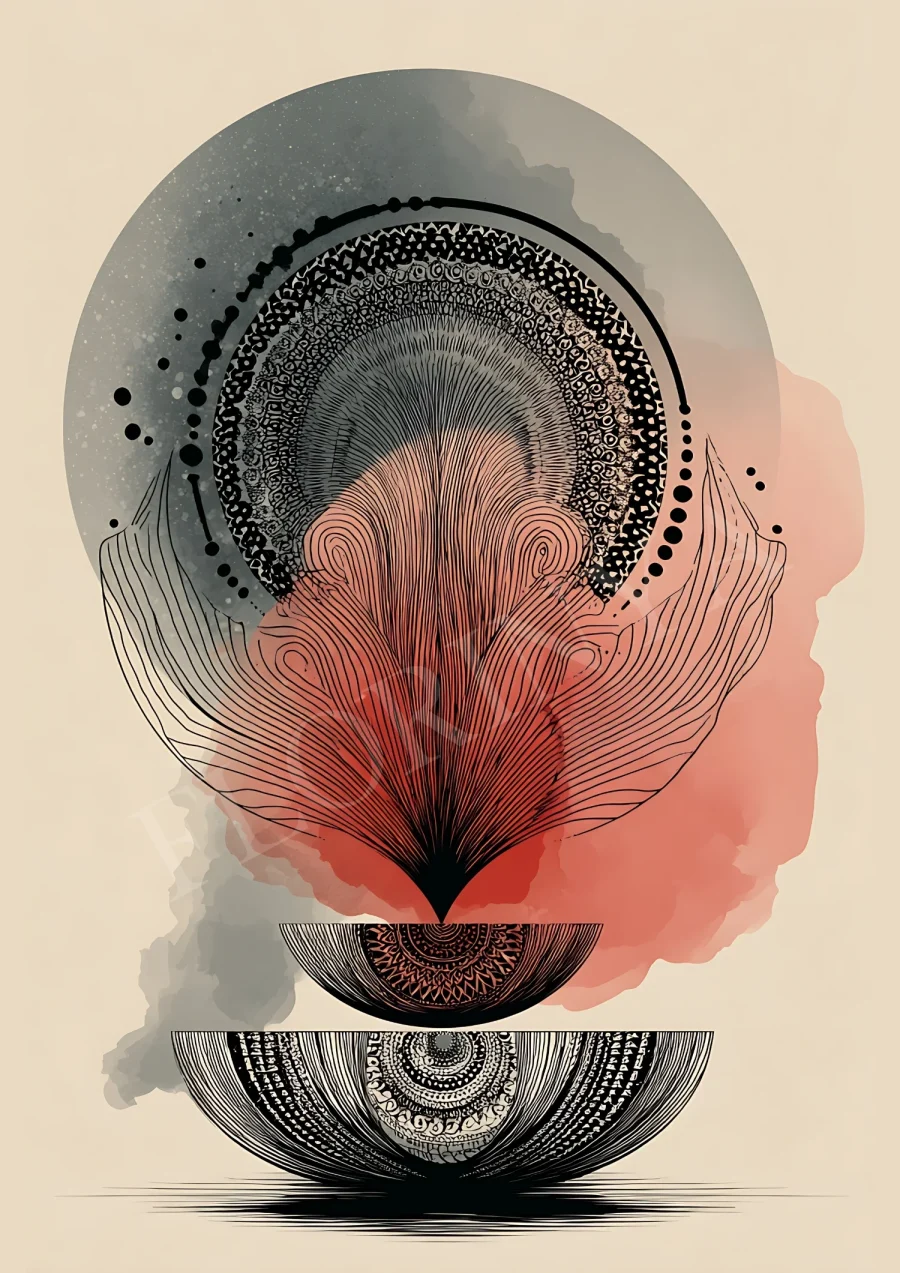 Abstract botanical mandala in warm earth tones, boho printable wall art high-resolution 300 DPI JPG for framing