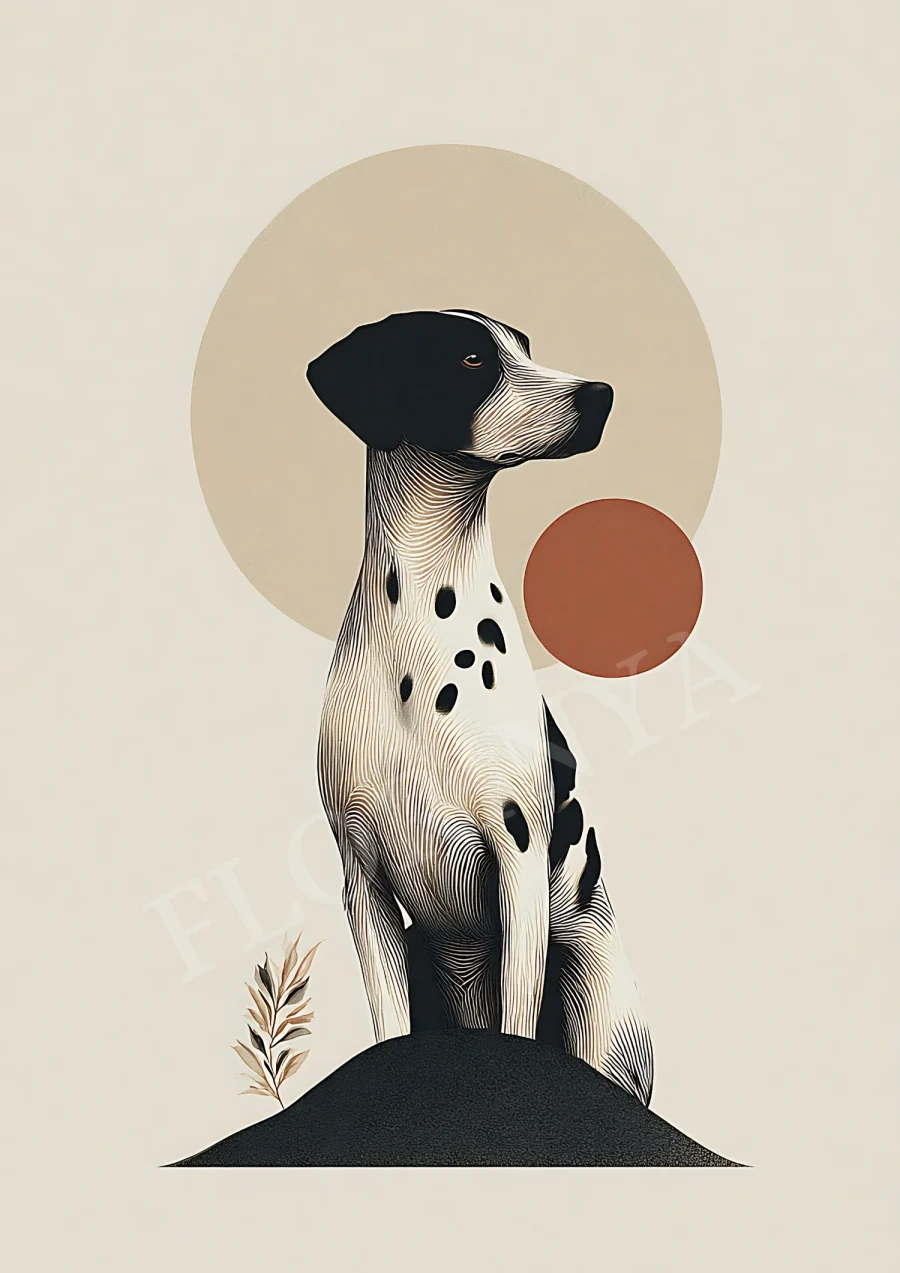 boho wall art dalmatian neutral dog print