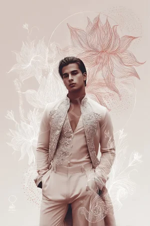Romantic floral gentleman printable wall art with moody blooms and tailored masculine accents, high-resolution 300 DPI JPG