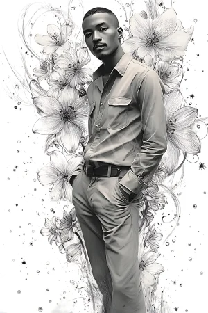 Ink sketch gentleman portrait printable — masculine wall art download, high-resolution 300 DPI JPG