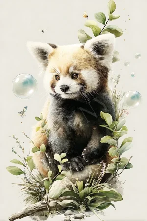 Boho red panda garden printable wall art in terracotta and sage - high-resolution 300 DPI JPG digital download