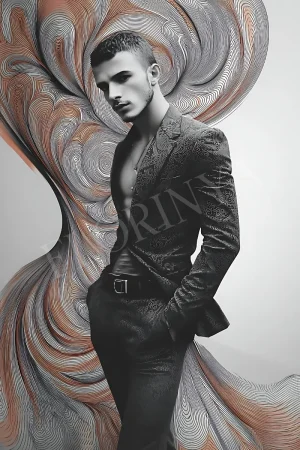 Abstract Dandy Man portrait masculine wall art in moody neutrals, printable 300 DPI JPG for modern interiors