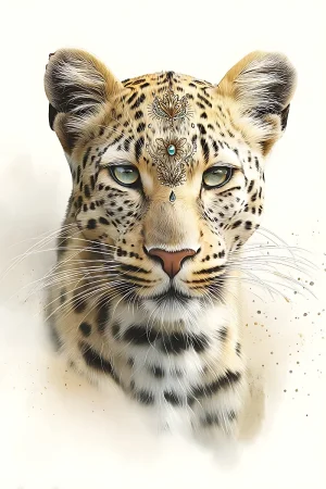 Jeweled leopard boho portrait printable with rich jewel tones and gold accents, high-resolution 300 DPI JPG digital download