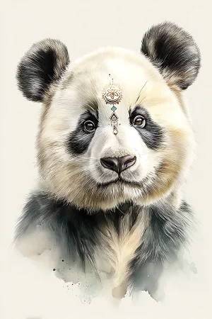 Bohemian panda portrait printable in warm earth tones, 300 DPI JPG for instant digital download and home printing
