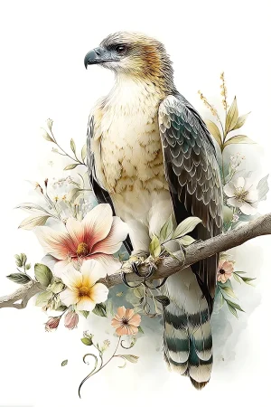 Eagle Blossom Branch print digital wall art, high-resolution 300 DPI JPG with detailed feathers and pink blossoms