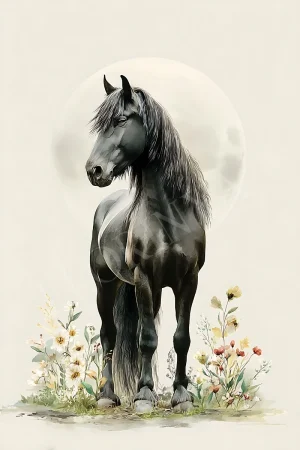 Majestic black horse printable wall art high-resolution 300 DPI JPG digital download for home decor and gallery walls