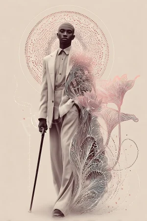 Halo Cane Gentleman masculine wall art printable, bold gentleman silhouette with halo and cane, 300 DPI JPG digital download